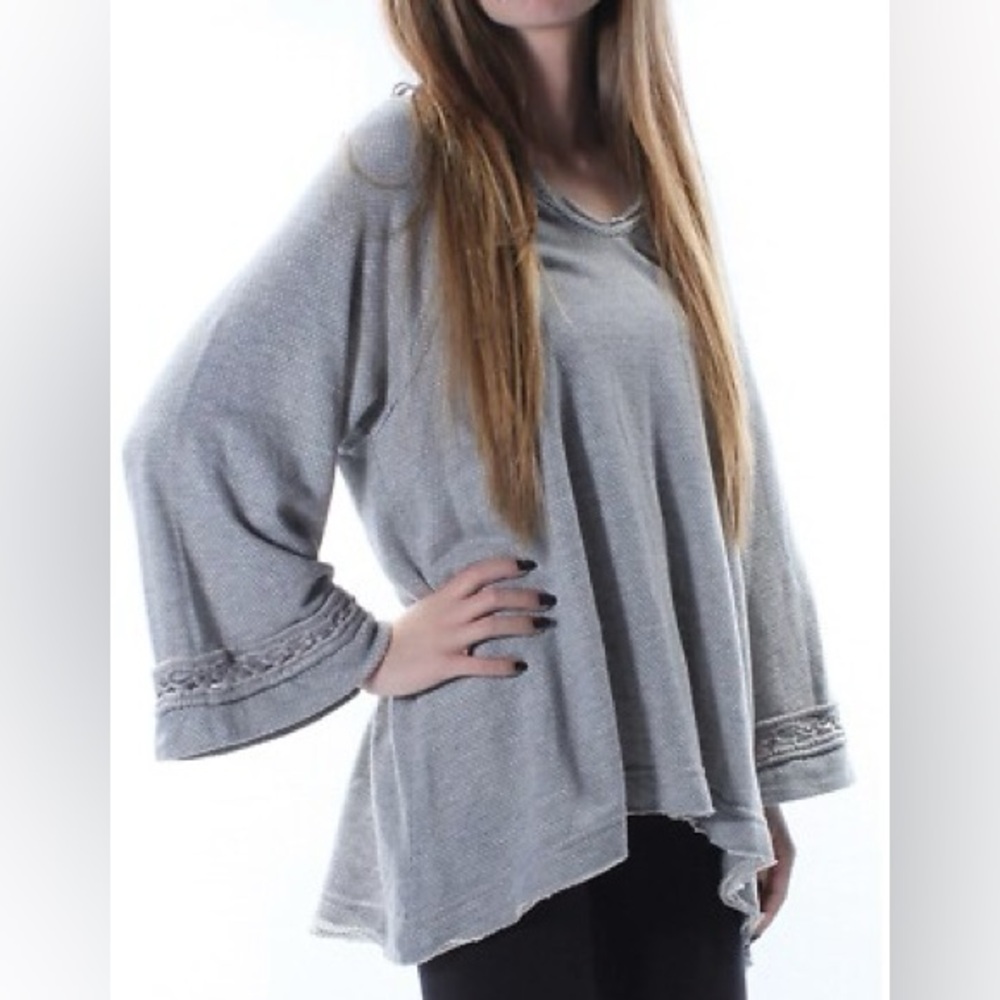 Free People Grey Textured Knit Long Sleeve Sweater (Boho/Slouchy Fit) - Size XS - Picture 10 of 11